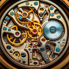 Close up view of a clockwork of a mechanical watch