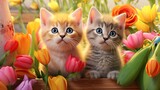 Fototapeta Zwierzęta - Three cute lazy kittens.AI generated. 