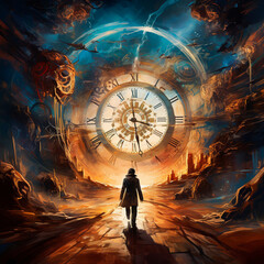 Time travel. Jump into the time portal in hours. High quality illustration