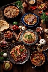 Poster - collection of national cuisine dishes on a table, created with generative ai