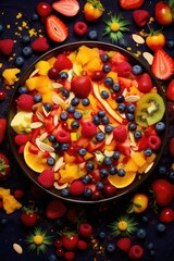 Canvas Print - top view of a vibrant fruit salad in a bowl, created with generative ai