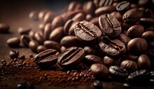 Roasted Coffee Beans And Coffee Crumbs As A Background