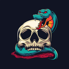 illustration of a skull with a scary snake