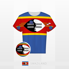 Wall Mural - Football uniform of national team of Swaziland with football ball with flag of Swaziland. Soccer jersey and soccerball with flag.