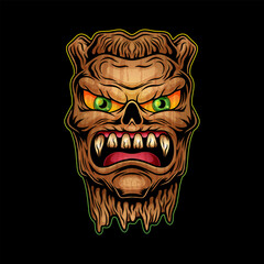 Wall Mural - scary wood monster face, mascot illustration