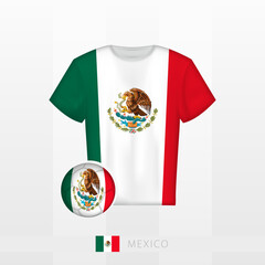 Sticker - Football uniform of national team of Mexico with football ball with flag of Mexico. Soccer jersey and soccerball with flag.