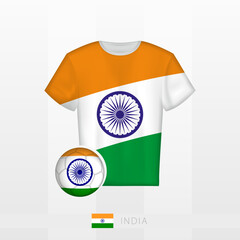 Wall Mural - Football uniform of national team of India with football ball with flag of India. Soccer jersey and soccerball with flag.