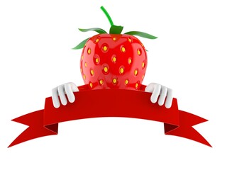 Canvas Print - Strawberry character with blank banner