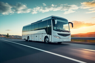 Wall Mural - Intercity bus rides on a highway.	