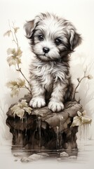 Wall Mural - Pencil drawing of a cute baby dog created using generative AI tools