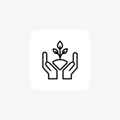 Wall Mural - Save Nature, Hands Holding A Plant Vector Line Icon