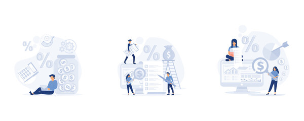 Wall Mural - Calculation, bookkeeping investment money concept, Graphs and Charts Counting Money Refund. Financial Consulting. set flat vector modern illustration	