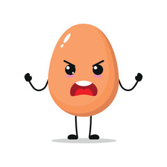 Wall Mural - Cute angry egg character. Funny mad egg cartoon emoticon in flat style. chick emoji vector illustration