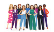 Multiethnic multicultural group of different casual and business women standing together isolated vector illustration