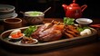 close up Cantonese roasted duck dish, Generative Ai