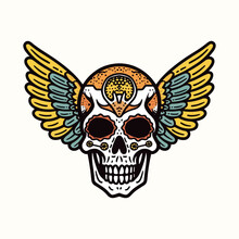 Skull Wings Illustration Hand Drawn Logo Design