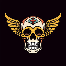 A Striking Hand-drawn Logo Design Showcasing The Fusion Of A Skull And Wings, Creating A Powerful And Unique Symbol