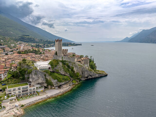 Wall Mural - Town of Malcesine castle and waterfront view, Veneto region of Italy, Lago di Garda - Castle of Malcesine - Castello Scaligero di Malcesine
