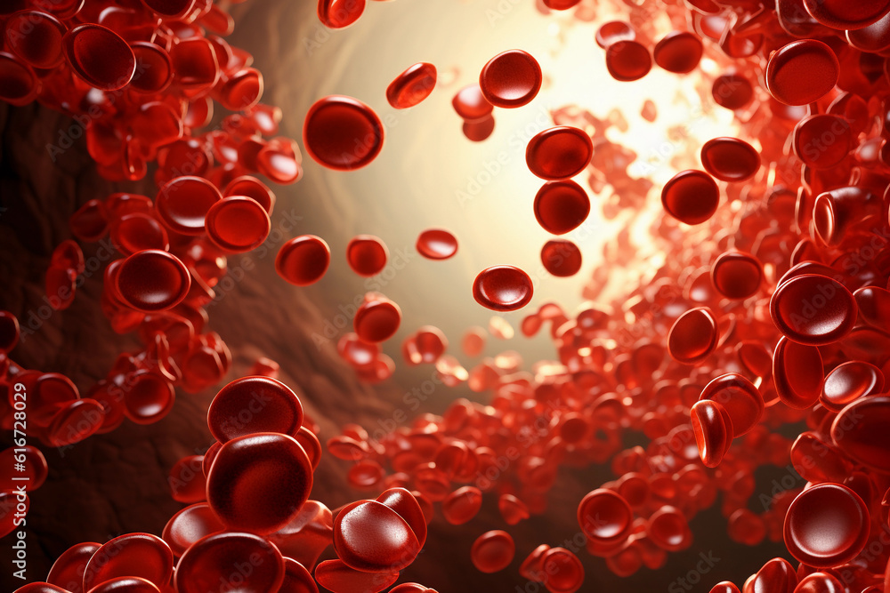 Blood Cells in moving inside veins generated with AI. 3d microscopic ...
