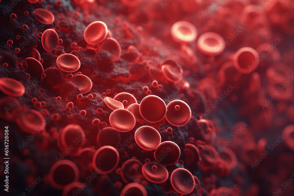 Blood Cells in moving inside veins generated with AI. 3d microscopic ...