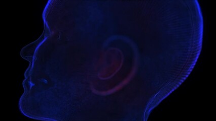 Wall Mural - realistic 3d polygonal human head skin. abstract particle style design. artificial intelligence in v