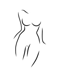 woman model logo design template. silhouette of a woman's body on a white color. vector freehand ske