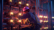 © andranik123 - Industry with electrical engineer working at heights. Generative Ai