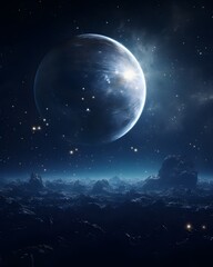 Wall Mural - Sci-Fi Landscape with planets, stars and nebula. Exploration and expedition of the universe. Generative AI