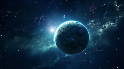 Wall Mural - Sci-Fi Landscape with planets, stars and nebula. Exploration and expedition of the universe. Generative AI