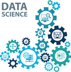 Wall Mural - Data science banner web icon for Computer Science and insight, Ai, Big Data, algorithm, analyze, Statistic, knowledge, Deep and machine learning. minimal vector infographic concept.