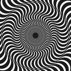 Wall Mural - Abstract optical illusion. Hypnotic spiral tunnel with black and white lines. Vector illustration.