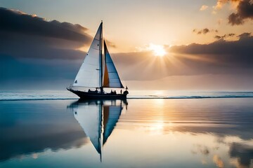 Wall Mural - sailboat in the sunset AI Generated 