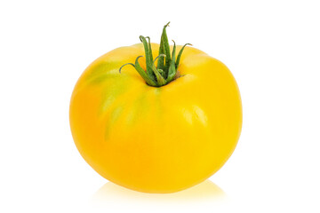 Wall Mural - One fresh yellow tomato. Isolated on white background.