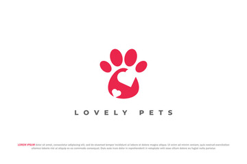 Wall Mural - logo pet paw foot track love shape negative space