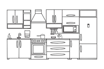 Kitchen with furniture. Modern cozy kitchen interior. Vector illustration