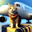 Illustration Chat vacancier.Concept chat partant en avion avec ses patrons. Chat heureux.IA générative.
