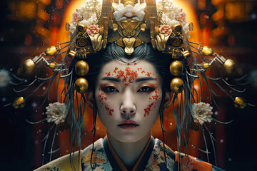 Wall Mural - Futuristic Geisha. Generative AI, non-existent person.	