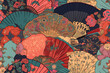 © mila103 - Folding fan seamless pattern. Traditional japanese paper fans. Generative AI