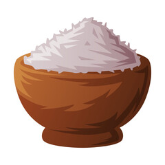 Canvas Print - Coconut Flakes Piled in Brown Bowl Vector Illustration