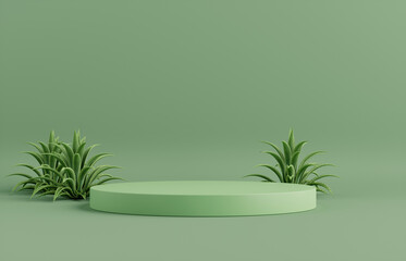 Wall Mural - Product Podium - Green Podium, Green Background. 3D Illustration