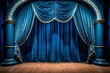 Blue Stage Curtain with Arch Entrance. AI