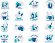 Cleaning service. Household items for cleaning company recent vector templates set with place for text