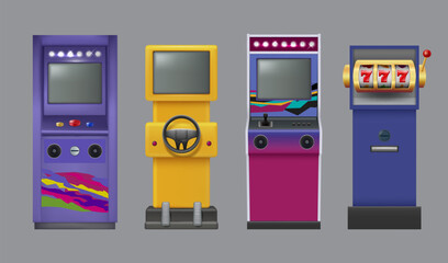 Canvas Print - arcade machines. retro outdoor gaming for nerds gambling players decent vector computer retro techno
