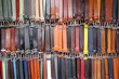 Florence, Italy - 22 Nov, 2022: Belts and leathers goods for sale near Florence Central market
