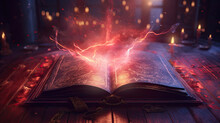 A Book About Potions And Spells On A Wizard's Desk.