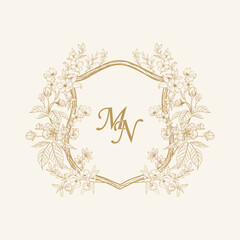 Wall Mural - MN Initial Wedding Monogram Logo Crest, Wedding Logo Design, Custom Wreath Wedding Monogram, Crest Initial Wedding Logo