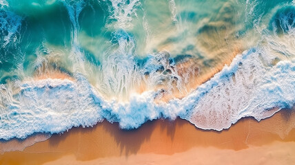 Wall Mural - ocean wave drone view of the beach. Generative AI