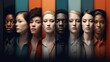 © DjoDee - Full face shots of diverse group of people of same age but of different ethnicities. Ai generative