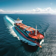 © evannovostro - Container ship sails the sea on a sunny day, aerial view. AI generated image