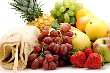 Poster - colorful fruit arrangement on a wooden table